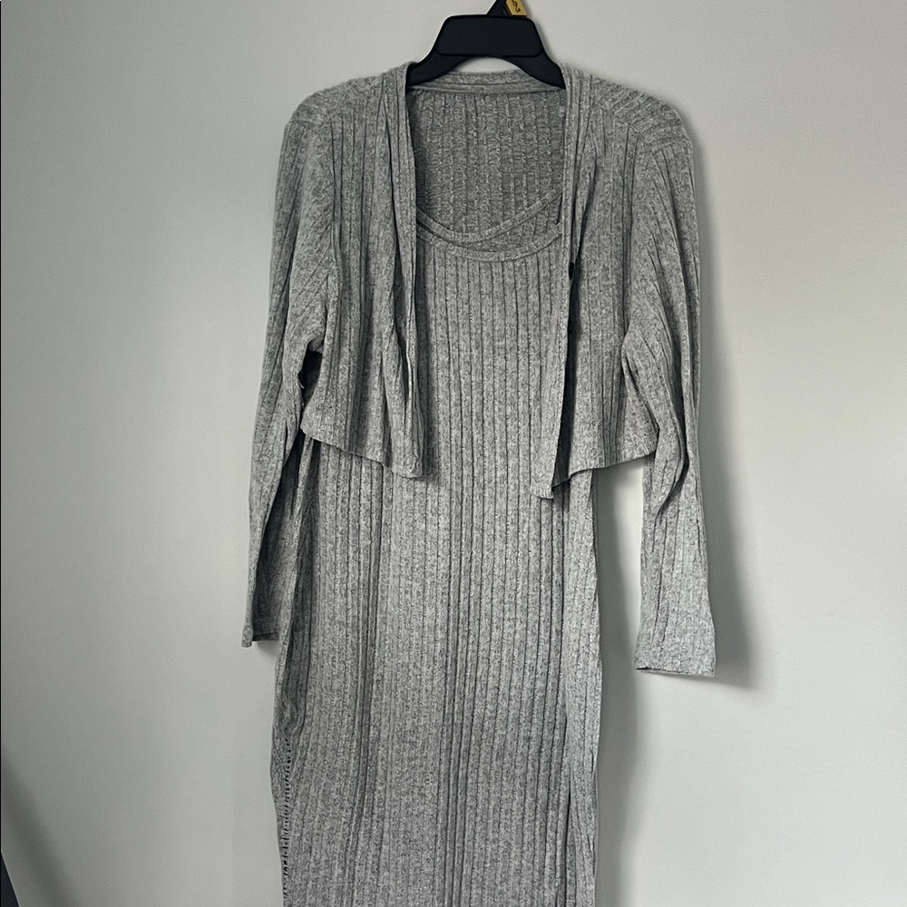 SHEIN Gray Ribbed Midi Dress